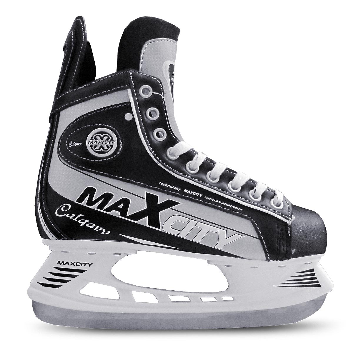 Коньки хоккейные мужские MaxCity Calgary, цвет: черный, серый. Размер 41Atemi Force 3.0 2012 Black-Gray Коньки хоккейные мужские MaxCity Calgary, цвет: черный, серый. Размер 41Atemi Force 3.0 2012 Black-GrayСтильные коньки от MaxCity Calgary с ударопрочной защитной конструкцией отлично подойдут для полупрофессионального катания. Ботинки изготовлены из комбинации морозостойкой искусственной кожи, ПВХ и искусственных материалов. Высокая, плотная колодка и усиленный задник обеспечивают боковую поддержку ноги. Мыс дополнен вставкой, которая защитит ноги от ударов. Внутренний слой с мягкими вставками EVA и стелька изготовлены из мягкого текстиля, который гарантирует тепло и комфорт во время катания, язычок выполнен из войлока. Плотная шнуровка надежно фиксирует модель на ноге. Голеностоп имеет удобный суппорт. Коньки по верху декорированы оригинальным принтом и тиснением в виде логотипа бренда. Подошва - из твердого ПВХ. Лезвие из нержавеющей стали обеспечит превосходное скольжение.