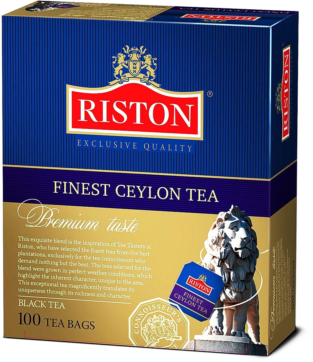 Riston Файнест Цейлон черный чай в пакетиках, 100 шт0120710 Riston Файнест Цейлон черный чай в пакетиках, 100 шт0120710Черный чай Riston Файнест Цейлон с классическим вкусом и богатым насыщенным ароматом, собранный на горных плантациях Димбулы (Цейлон), согревает наши мысли и дарит удивительное настроение на весь день. Оставляет долгое, необыкновенно приятное послевкусие. Стандарт BOPF.