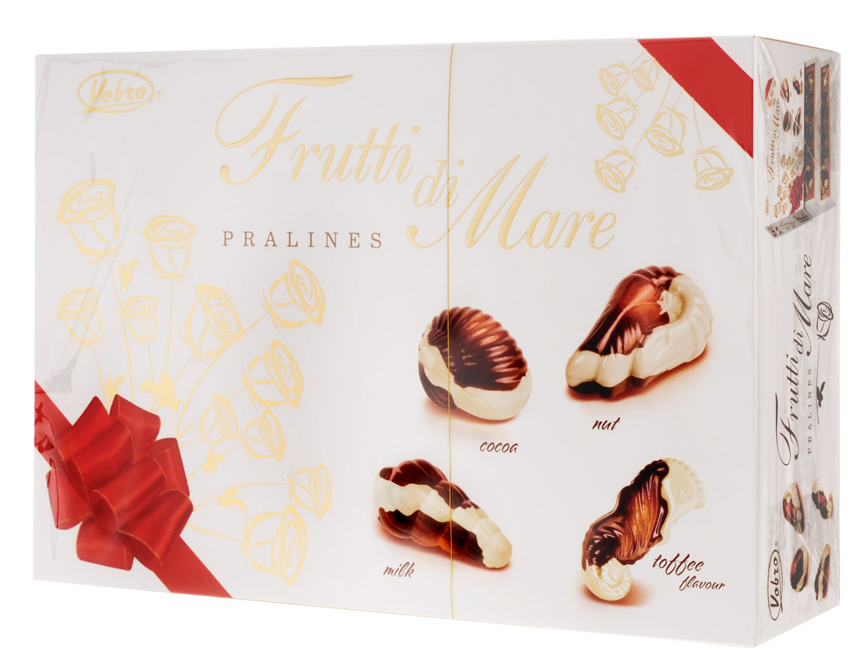 Vobro Frutti di Mare набор шоколадных конфет в виде морских ракушек, 350 г0120710 Vobro Frutti di Mare набор шоколадных конфет в виде морских ракушек, 350 г0120710Уникальная форма и неповторимый вкус… Такими являются коробки конфет Vobro Frutti di Mare в виде морепродуктов. Прекрасная композиция белого и черного шоколада, и к тому же начинка 4 вкусов: какао, арахис, молочный и тоффи.