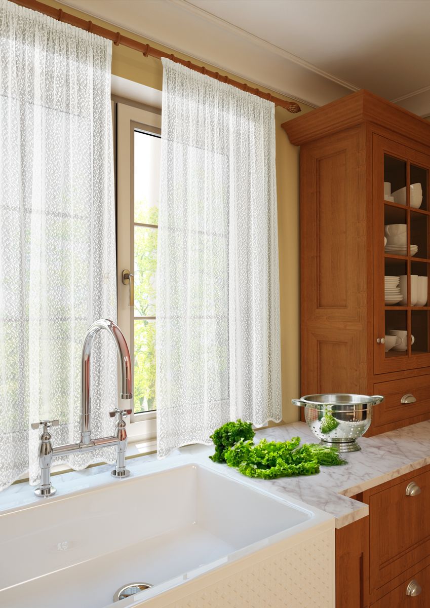 Комплект штор для кухни KauffOrt Монро, на ленте, высота 165 см. 3123232115С 536049 V3 Комплект штор для кухни KauffOrt Монро, на ленте, высота 165 см. 3123232115С 536049 V3Комплектация: 1 Тюль с фестоном. Материал: Кружевная сетка. Состав: 100% Полиэстер. Цвет: шампань. Применение: кухня, дача.