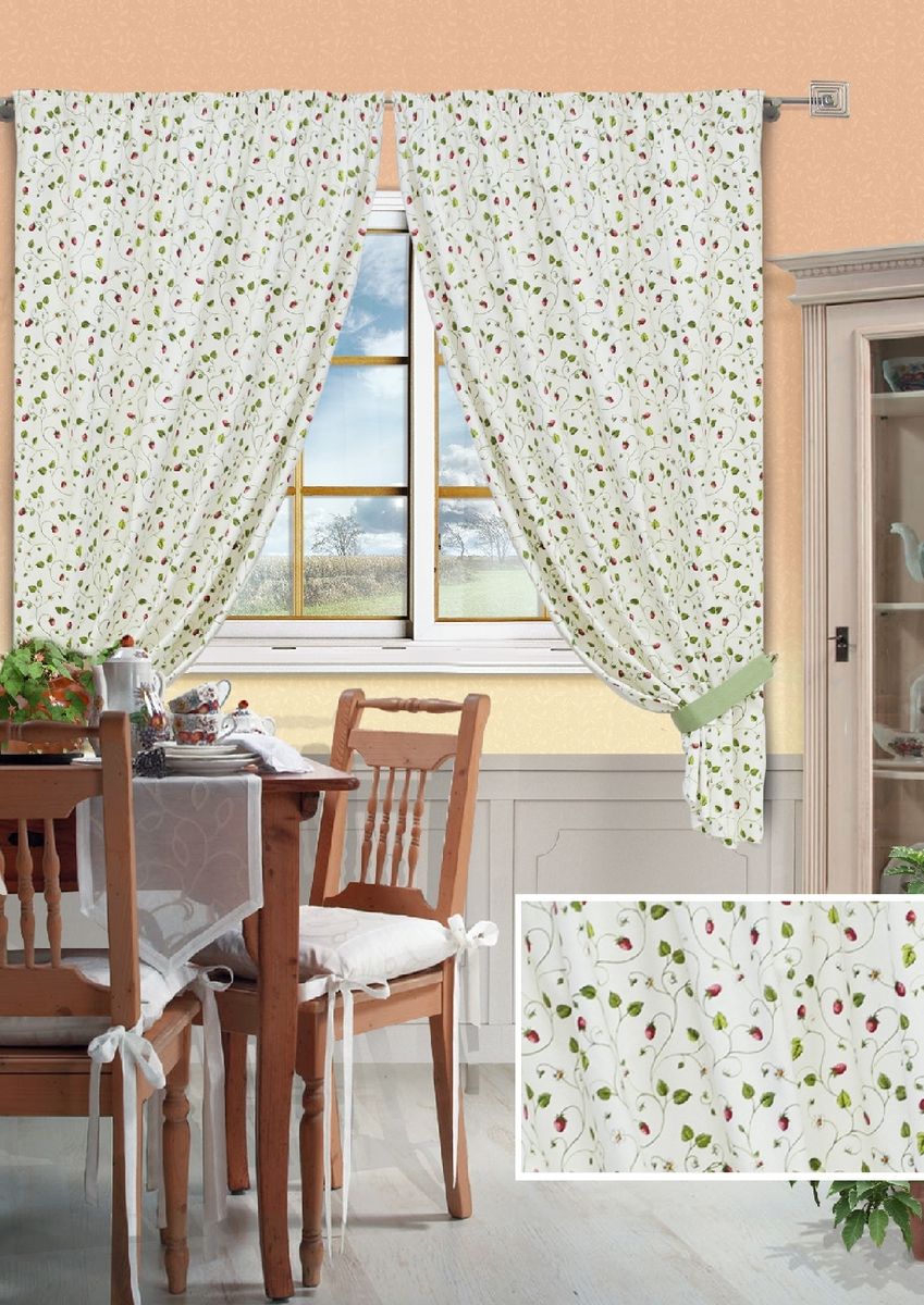 Комплект штор для кухни KauffOrt Флора, на ленте, высота 175 см. 39123098680197883 Комплект штор для кухни KauffOrt Флора, на ленте, высота 175 см. 39123098680197883Комплект Kauffort Флора состоит из двух штор и двух подхватов. Шторы изготовлены из полотна с рисунком. Для придания изящного внешнего вида шторы присбориваются с помощью подхватов. Шторы оснащены шторной лентой для красивой сборки.