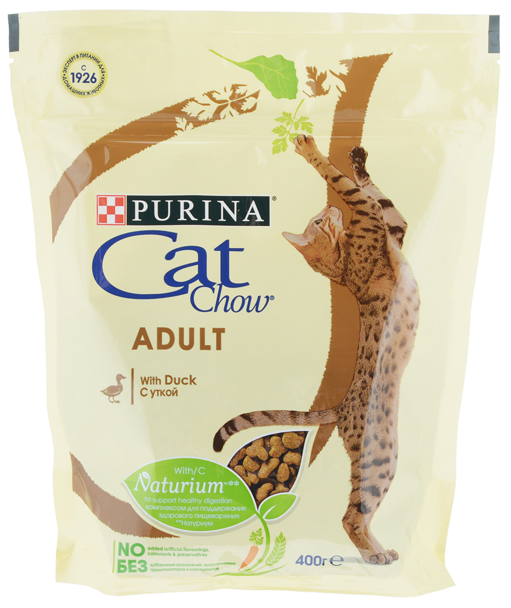 Корм сухой для кошек Cat Chow Adult, с уткой, 400 г101246 Корм сухой для кошек Cat Chow Adult, с уткой, 400 г101246Сухой корм Cat Chow Adult - полнорационный сбалансированный корм для взрослых кошек. Корм Cat Chow Adult тщательно разработан: без добавления искусственных ароматизаторов, красителей и консервантов.Рецептура с уткой имеет специально отобранные по качеству источники протеина, чтобы удовлетворить естественные потребности кошек. Бережно приготовлено с натуральными ингредиентами (петрушка, шпинат, морковь, цельные зерна злаков, цикорий и дрожжи) для придания особого аромата, который кошки выбирают инстинктивно.Комплекс Naturium в кормах Cat Chow — это особое сочетание волокон природного происхождения. Он включает источник натурального пребиотика, который, как было доказано, улучшает баланс микрофлоры кишечника и поддерживает здоровье пищеварительной системы кошки. Это позволяет ей питаться с большей пользой.Товар сертифицирован.