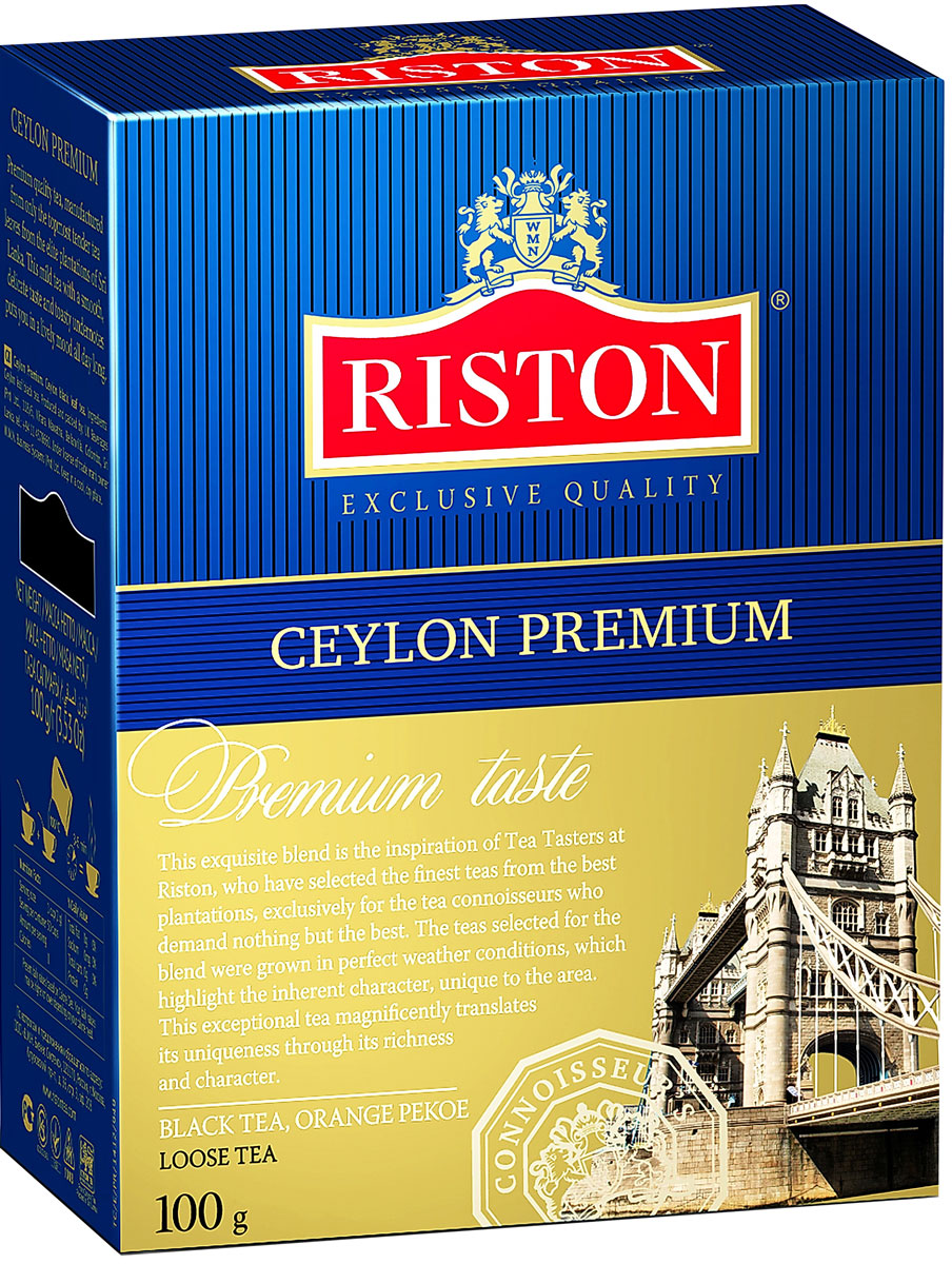 Riston Цейлонский Премиальный черный листовой чай, 100 г101246 Riston Цейлонский Премиальный черный листовой чай, 100 г101246Riston Цейлонский Премиальный - эксклюзивный сорт черного чая высшей категории, в состав которого входят только верхние листочки, собранные на элитных плантациях Шри-Ланки. Этот крепкий настой с мягким, деликатным вкусом и насыщенным ароматом создает отличный настрой на весь день.