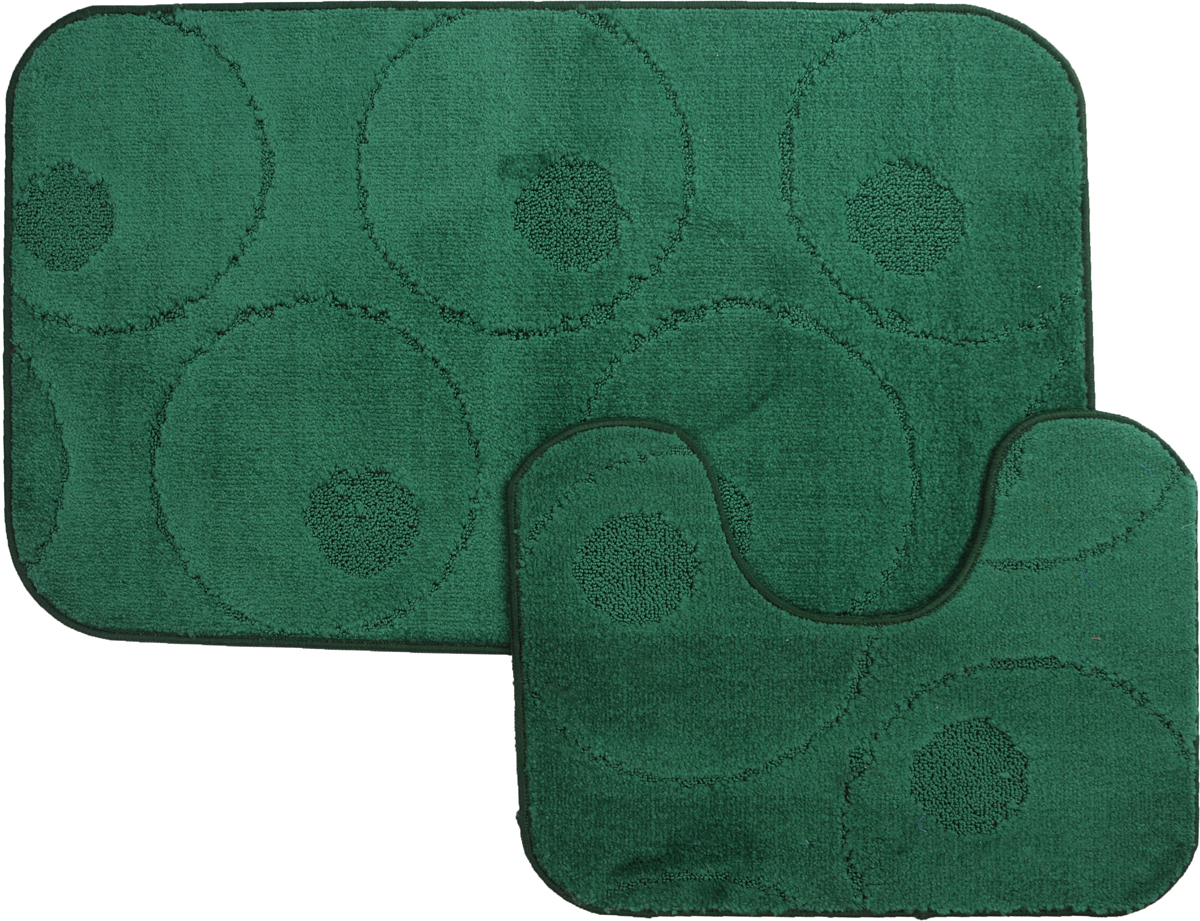 Набор ковриков для ванной MAC Carpet Рома. Круги, цвет: темно-зеленый, 60 х 100 см, 50 х 60 см, 2 штRG-D31S Набор ковриков для ванной MAC Carpet Рома. Круги, цвет: темно-зеленый, 60 х 100 см, 50 х 60 см, 2 штRG-D31SНабор MAC Carpet Рома. Круги, выполненный из полипропилена, состоит из двух ковриков для ванной комнаты, один из которых имеет вырез под унитаз. Противоскользящее основание изготовлено из термопластичной резины. Коврики мягкие и приятные на ощупь, отлично впитывают влагу и быстро сохнут. Высокая износостойкость ковриков и стойкость цвета позволит вам наслаждаться покупкой долгие годы. Можно стирать вручную или в стиральной машине на деликатном режиме при температуре 30°С.тиральной машине на деликатном режиме при температуре 30°С.