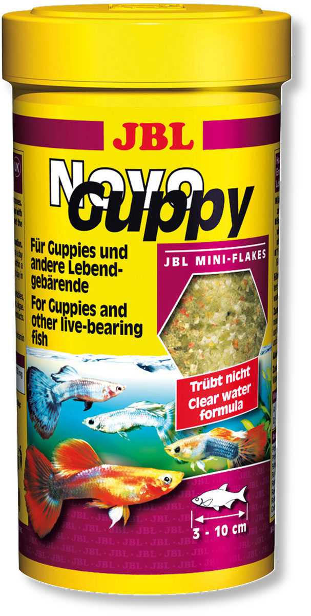 Корм JBL NovoGuppy для гуппи, 100 мл (21 г)0120710 Корм JBL NovoGuppy для гуппи, 100 мл (21 г)0120710Корм JBL NovoGuppy Профессиональный корм для всех живородящих карпозубовых, которые питаются в основном растительной пищей (водорослями) и в небольшом объеме потребляют животную пищу (планктон, красные личинки комаров). Водоросли 7% спирулина имитируют натуральную пищу живородящих, таких как гуппи. Ценные каротиноиды способствуют сохранению и усилению природной окраски рыб. Идеальный размер корма для рыб от 3 до 10 см.Рекомендации по кормлению: 2-3 раза в день в количестве, которое съедается рыбками за 2-3 минуты.Состав: жир 5,50%, белок 36%, клетчатка 2,5%, зола 8,5%, злаки 31,88%, растительные продукты 16,37%, овощи 11,73%, рыба и рыбные продукты 11,49%, концентрат рыбных протеинов моллюски и ракообразные 11,05%, водоросли 7,48%, дрожжи 3,23%, яйца и яичные продукты 0,67%. Вес: 21 г. Товар сертифицирован.