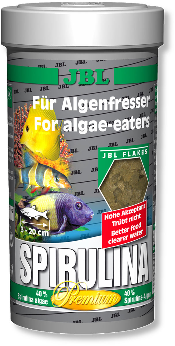 Корм JBL Spirulina для рыб, в форме хлопьев, 250 мл (40 г)0120710 Корм JBL Spirulina для рыб, в форме хлопьев, 250 мл (40 г)0120710Корм JBL Spirulina для пресноводных и морских водорослеедов. Корм содержит водоросли, высушенные распылением (Spirulina platensis), растительное сырье и растительные волокна, а также небольшой процент животного белка, который соответствует питательным потребностям пресноводных и морских водорослеедов (например, живородящие в пресной воде и рыба-доктор в морской воде). При поедании водорослей эти рыбы потребляют одновременно и маленьких животных (2% креветок). Свыше 4000 жизненно важных веществ водоросли спирулина, а также ценные каротиноиды поддерживают здоровье и способствуют образованию и сохранению яркой окраски рыб. Жизненно необходимые витамины и минеральные вещества обеспечивают здоровый рост и укрепляют иммунитет. Чеснок (1%) укрепляет здоровье. Идеальный размер корма для рыб от 3 до 20 см. Рекомендации по кормлению: два или три раза в день порциями, которые могут быть съедены рыбами в течение нескольких минут. Мальков кормить чаще. Состав: водоросли (в том числе 40% Spirulina platensis), овощи (в том числе 1% чеснока), зерновые, экстракты растительного белка, моллюски и креветки (2% креветок), рыба, растительные продукты, дрожжи, сахар, лецитин, протеин 34 %, жир 5%, клетчатка 1,8%, зола 8%, витамин А 21000 I.E., витамин D3 2000 I.E., витамин Е 280 мг., витамин C 350 мг., инозитол 750 мг. Вес: 40 г.Товар сертифицирован.