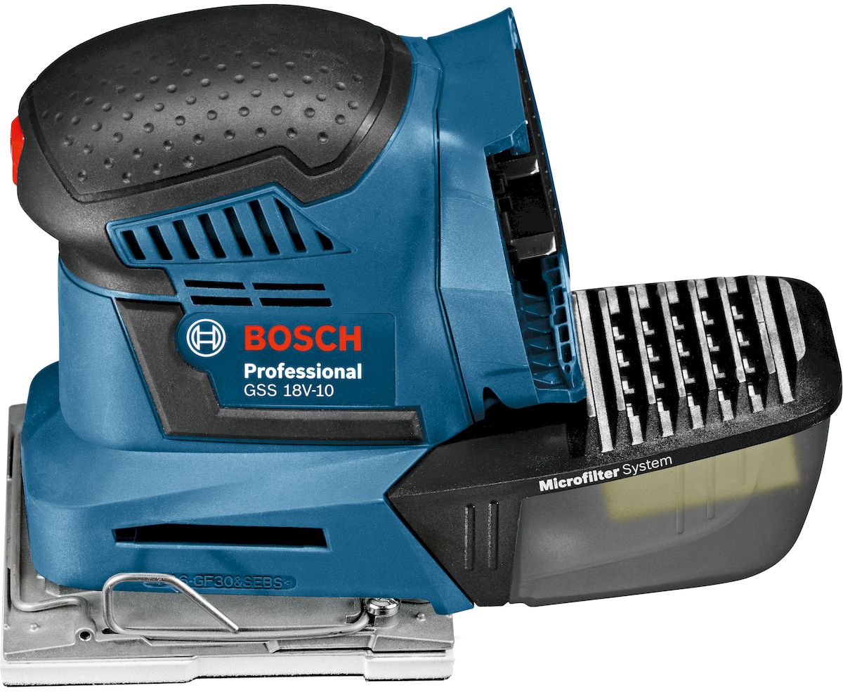 Виброшлифмашина Bosch GSS 18V-10, без аккумулятора и ЗУ. 06019D02003 05 01 038 Виброшлифмашина Bosch GSS 18V-10, без аккумулятора и ЗУ. 06019D02003 05 01 038Первая аккумуляторная ручная виброшлифмашина Bosch. Отличается широким спектром возможностей применения благодаря съемным шлифовальным платформам. Прочная металлическая шлифовальная платформа и простая в использовании зажимная система увеличивают срок службы инструмента. А удобный в использовании микрофильтр облегчает извлечение пыли. Версия без АКБ и ЗУ - подходят аккумуляторы от любого синего инструмента Bosch серии 18V.Напряжение-18 ВЧастота колебаний 22000 кол/минАмплитуда колебаний 1,6 ммшлифплатформа 1/4 А4-113х101, шлифплатформа 1/6 А4-80х130, шлифплатформа дельта-100х150