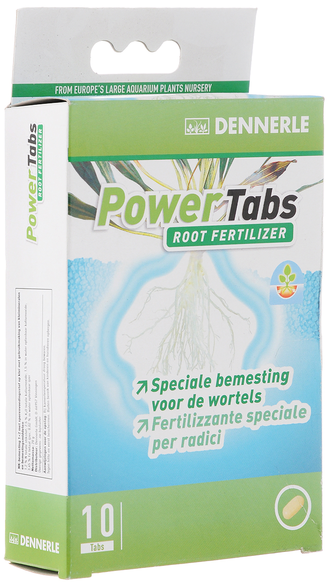 Удобрение для аквариумных растений Dennerle Power Tabs, корневое, в таблетках, 10 шт на 5-10 растенийDEN4556 Удобрение для аквариумных растений Dennerle Power Tabs, корневое, в таблетках, 10 шт на 5-10 растенийDEN4556Специальное корневое удобрение Dennerle Power Tabs, предназначенное для любых аквариумных растений, способствует превосходному росту и стимуляции корнеобразования. Оптимальное соотношение питательных веществ и микроэлементов представленных в форме, приемлемой для растений. Удобрение содержит:- железо и марганец для яркой окраски листьев;- натуральные глинистые минералы случат в качестве накопителя питательных веществ, обеспечивая буферный эффект. Идеально подходит при посадке новых растений для быстрого и успешного укоренения. Не способствует росту водорослей. Дозировка: 1-2 таблетки на одно растение. Удобрение рассчитано на 6-12 недель.
