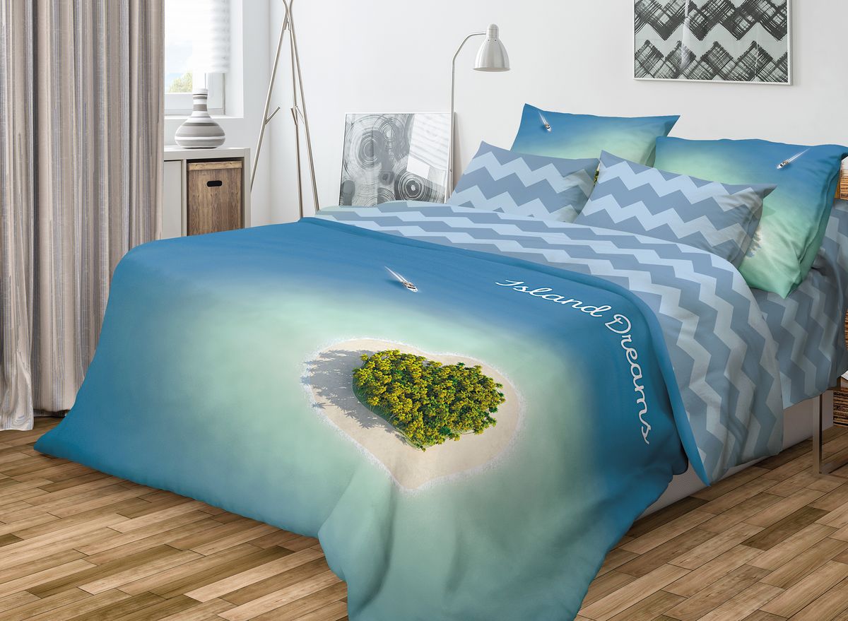 Комплект белья Волшебная ночь Island Dreams, 1,5-спальный, наволочки 50x70, цвет: синий391602 Комплект белья Волшебная ночь Island Dreams, 1,5-спальный, наволочки 50x70, цвет: синий391602Роскошный комплект постельного белья Волшебная ночь Island Dreams выполнен из натурального ранфорса (100% хлопка) и украшен оригинальным рисунком. Комплект состоит из пододеяльника, простыни и двух наволочек. Ранфорс - это новая современная гипоаллергенная ткань из натуральных хлопковых волокон, которая прекрасно впитывает влагу, очень проста в уходе, а за счет высокой прочности способна выдерживать большое количество стирок. Высочайшее качество материала гарантирует безопасность.Доверьте заботу о качестве вашего сна высококачественному натуральному материалу.