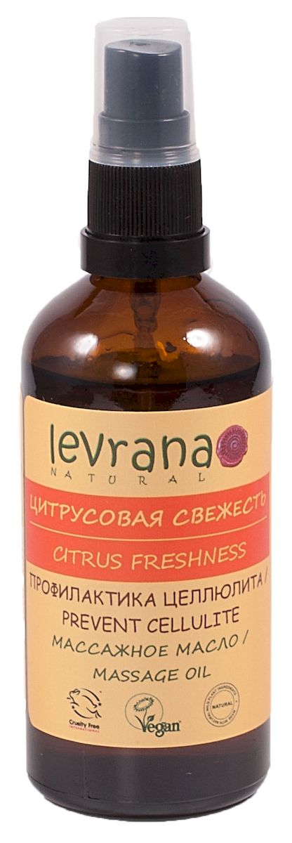 Levrana Массажное масло профилактика целлюлита Цитрусовая свежесть, 100 млMO03 Levrana Массажное масло профилактика целлюлита Цитрусовая свежесть, 100 млMO03Натуральное массажное масло для профилактики появления целлюлита, обладает разглаживающим и подтягивающим действием. Масло отлично согревает кожу, способствует притоку крови в верхние слои эпидермиса.Регулярное использование существенно сократит целлюлит, первые результаты будут заметны через неделю. Цвет кожи улучшается в первые дни использования.