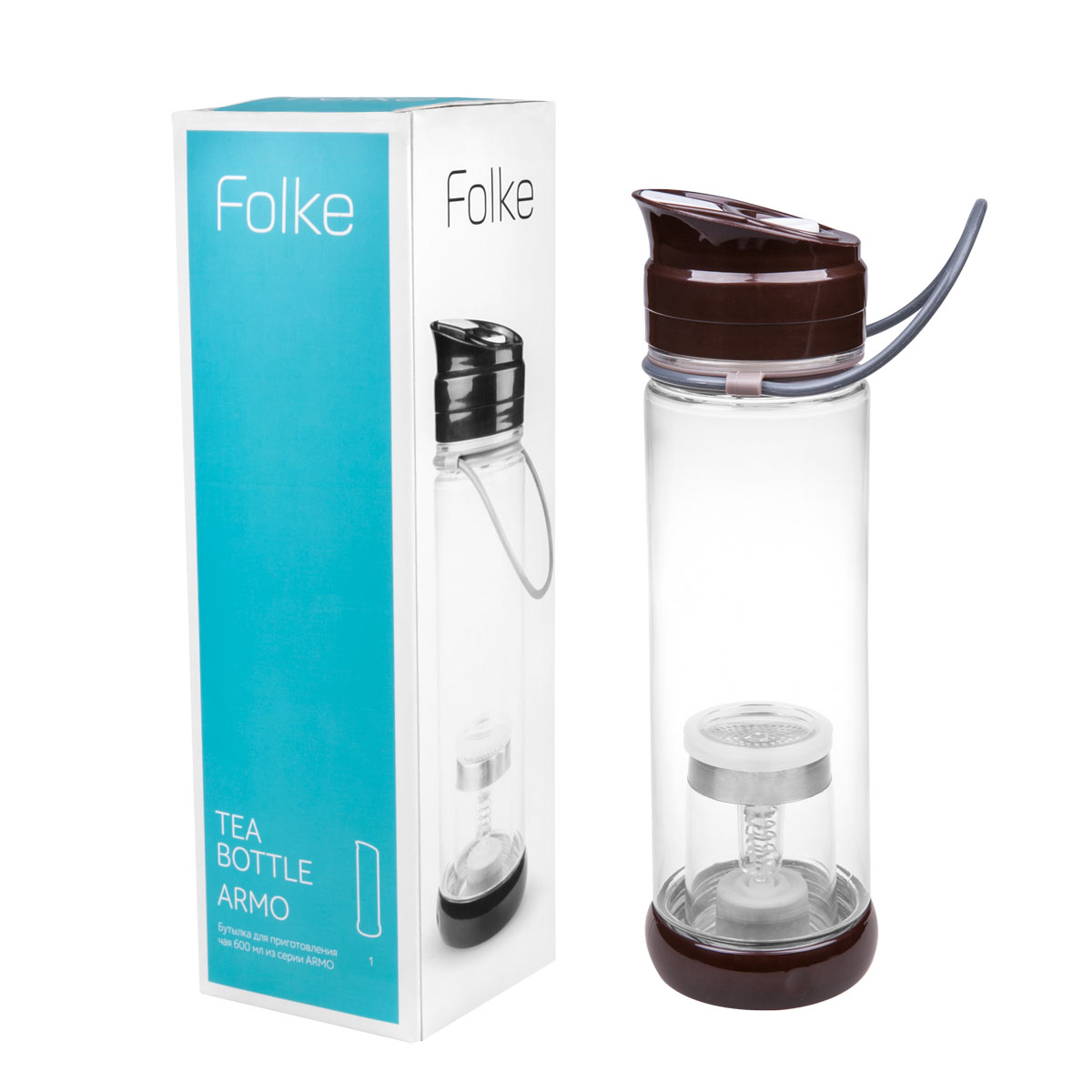 Бутылка для cмешивания Folke, 600 мл, цвет: коричневый. 1516085UVT-1520(SR) Бутылка для cмешивания Folke, 600 мл, цвет: коричневый. 1516085UVT-1520(SR)Серия бутылок Armo от Folke — яркое и современное решение для приготовления чая и других напитков.Бутылки Armo — идеальные спутницы в дороге, спортзале и на прогулках. Разработаны для ценителей натуральных продуктов!Tea Bottle Armo. Бутылка для приготовления чая 600 мл из серии ARMO. Основные свойства: бутылка предназначена для приготовления чая.Инструкция: Бутылка состоит из 4-х частей (емкость для заваривания, емкость для воды, крышка с завинчивающимся клапаном).Переверните бутылку вверх дном, поместите чайные листья в емкость для заваривания, верните бутылку в исходное положение, добавьте горячую воду в емкость, взболтайте. Для придания вкуса прекрасно подойдут имбирь или лимон. Крепкость чая регулируйте кнопкой для заваривания на основании бутылки. Ваш напиток готов!Тип упаковки: подарочная коробка.