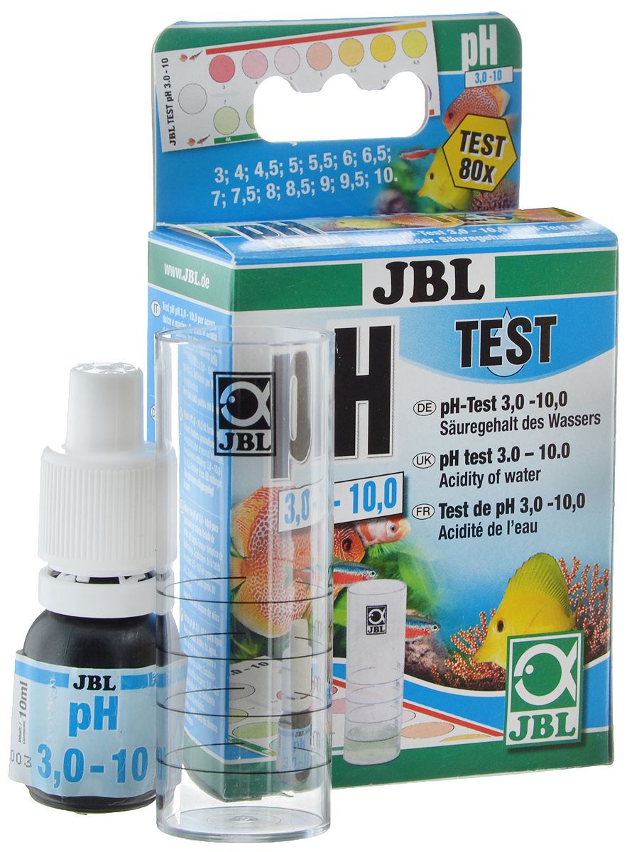 Тест JBL pH Test-Set, для контроля значения рН в пресной и морской воде0120710 Тест JBL pH Test-Set, для контроля значения рН в пресной и морской воде0120710JBL pH Test-Set - это простой в обращении быстрый тест для ориентировочного контроля значения рН в пресной и морской воде, а также в садовых прудах в широких пределах от 3,0 до 10.Постоянное - по возможности - поддержание подходящего значения рН является важным условием для хорошего самочувствия рыб инизших организмов, а также хорошего роста водных растений. Оптимальное значение рН для содержания большинства пресноводных рыб и растений находится в нейтральных пределах около 7. В морском аквариуме значение рН должно составлять 7,9 - 8,5. В садовом пруду благоприятными значениями являются 7,5 - 8,5.Способ применения достаточно прост: нужно заполнить мерный сосуд тестируемой водой до отметки 5 мл. Добавить 4 капли реактива, немного смешать и оставить на 3 минуты. Сравнить получившийся цвет, поместив сосуд на белый фон, с прилагаемой шкалой цветности и прочитать соответствующее значение рН.