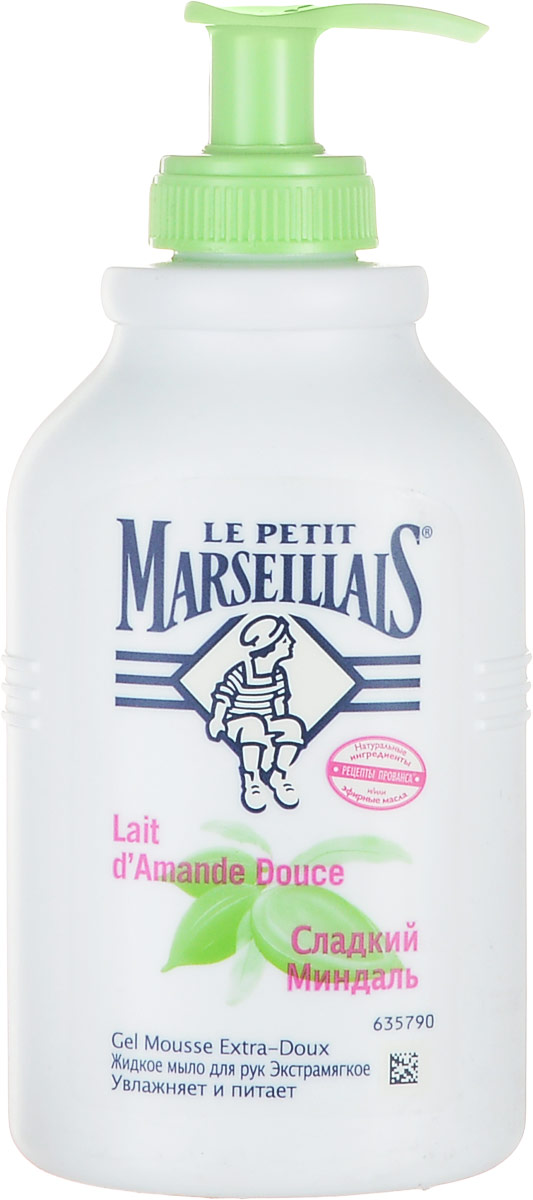 Le Petit Marseillais Жидкое мыло для рук Сладкий миндаль, 300 млMP59.4D Le Petit Marseillais Жидкое мыло для рук Сладкий миндаль, 300 млMP59.4DЖидкое мыло для рук Le Petit Marseillais Сладкий миндаль увлажняет и питает. Мыло обладает ярким приятным ароматом, мягко очищает и увлажняет кожу. Образует густую пену, легко смывается. Характеристики:Объем: 300 мл. Артикул: 030342504. Производитель: Франция. Товар сертифицирован.