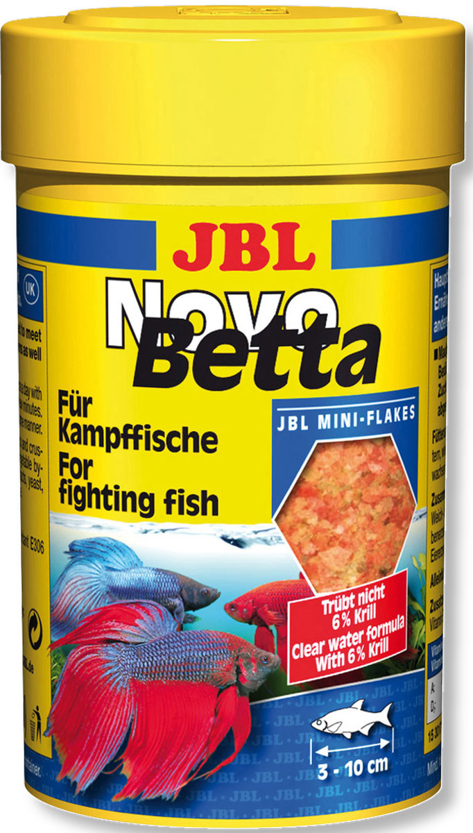 Корм для рыб-петушков JBL NovoBetta, 100 мл (25 г)0120710 Корм для рыб-петушков JBL NovoBetta, 100 мл (25 г)0120710Корм для рыб-петушков JBL NovoBetta - это полноценный корм для оптимального роста и яркой окраски петушков. Предназначен для рыб размером от 3 до 10 см. Корм питательный и легко усваивается, способствует нересту самок и укрепляет иммунную систему. Не вызывает помутнения воды, сокращает рост водорослей благодаря правильному содержанию фосфатов, улучшает качество воды, в результате хорошей усвояемости снижается количество экскрементов рыб. Не содержит рыбной муки низкого качества, использована рыба от производства филе для людей.Рекомендации по кормлению:1-2 раза в день давайте столько, сколько рыбы съедают за несколько минут. Состав: рыба и рыбные побочные продукты, злаки, моллюски и ракообразные, растительные побочные продукты, овощи, экстракты растительного белка, дрожжи, яйца и продукты из яиц, водоросли. Анализ состава: белок 47%, жир 9%, клетчатка 2%, зола 8%. Добавки: Инозитол 1200 mg, Витамин А 34000 I. E., Витамин Е 400 mg, Витамин C (стабильный) 500 mg, Витамин D3 3000 I. E. Товар сертифицирован.