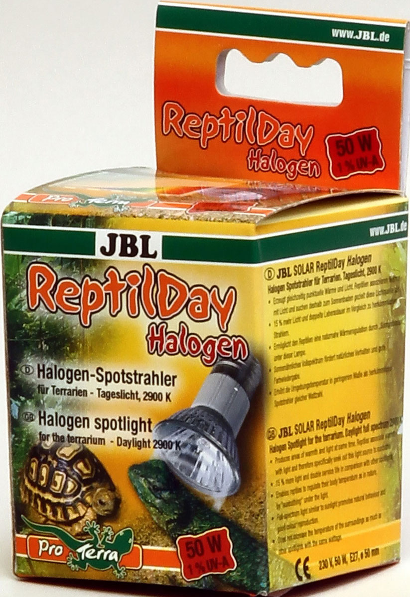 Галогеновая лампа для террариума JBL ReptilDay Halogen, 50 Вт0120710 Галогеновая лампа для террариума JBL ReptilDay Halogen, 50 Вт0120710Галогеновая лампа для террариума JBL ReptilDay Halogen генерирует одновременно тепло и свет. Рептилии ассоциируют тепло со светом и целенаправленно направляются к источнику света, чтобы принять солнечные ванны. С помощью таких солнечных ванн рептилия обеспечивает себе естественную регуляцию тепла. Полный спектр лампы, аналогичный солнечному спектру, стимулирует естественное поведение и обеспечивает хорошую цветопередачу. Лампа JBL ReptilDay Halogen на 15% ярче и имеет вдвое больший срок службы по сравнению с традиционными светильниками. Незначительно повышает температуру воздуха по сравнению с традиционными светильниками подобной мощности. Занимает немного места. Корпус прочный и менее ломкий. Тип цоколя: Е27. Напряжение: 230 В. Диаметр: 50 мм. Температура света: 2900 К. Высота террариума: 50-80 см. Уважаемые клиенты! Обращаем ваше внимание на возможные изменения в дизайне упаковки. Качественные характеристики товара остаются неизменными. Поставка осуществляется в зависимости от наличия на складе.