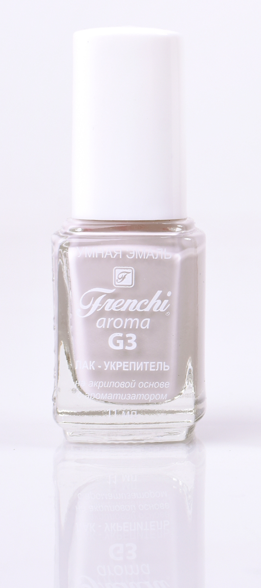 Frenchi aroma G3 Лак-укрепитель на акриловой основе № 10, 11 мл00000725 Frenchi aroma G3 Лак-укрепитель на акриловой основе № 10, 11 мл00000725Лак на акриловой основе Frenchi G3 – это стойкость и безупречность Вашего маникюра в течение 7 дней.Лак на акриловой основе – это идеальный вариант для деловой женщины, в нашем современном мире, что позволяетженщине тратить меньше времени на посещение салоновкрасоты.