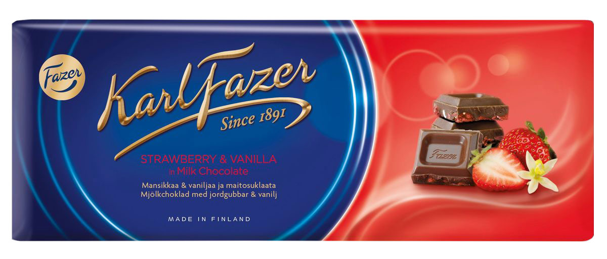 Karl Fazer Молочный шоколад с клубникой, 190 г0120710 Karl Fazer Молочный шоколад с клубникой, 190 г0120710Любителей побаловать себя сладостями привлечет большая плитка шоколада Karl Fazer. Попробуйте 190 граммов удовольствия и блаженства, которые вы можете испытать как в одиночку, так и поделиться с друзьями и близкими.Шоколад является обладателем оригинального молочного вкуса, которого удалось добиться благодаря смешиванию в оптимальных пропорциях отборного какао и молока. Кусочки сушеной клубники не только являются украшением сладости, но и придают ему своеобразный вкус и аромат. Благодаря оптимальному сочетанию ингредиентов, молочный шоколад идеально подходит как к чаю и кофе, так и к соку и вину.