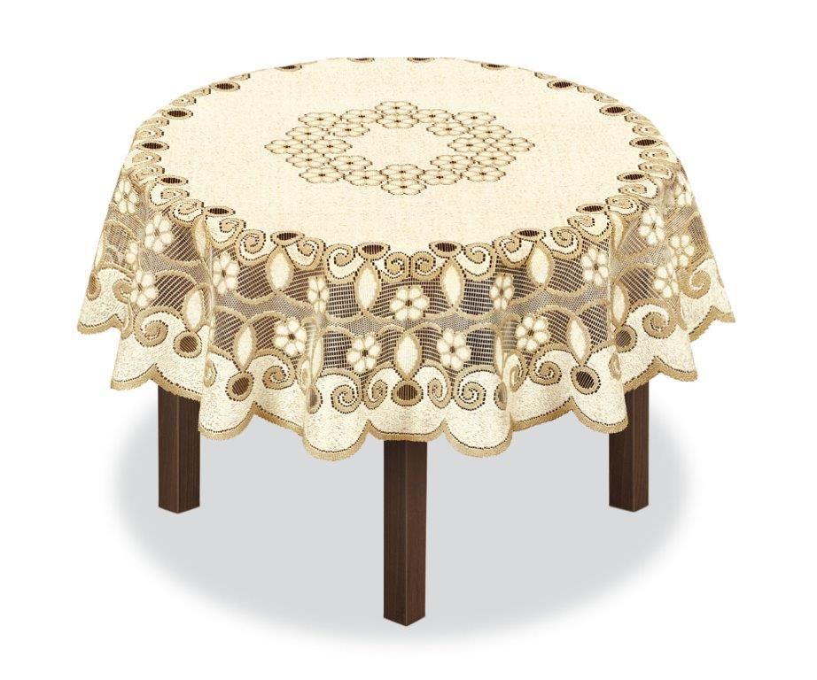 Скатерть Haft, круглая, цвет: кремовый, золотистый, диаметр 150 см. 23149380043 Скатерть Haft, круглая, цвет: кремовый, золотистый, диаметр 150 см. 23149380043Великолепная скатерть Haft, выполненная из полиэстера, органично впишется в интерьер любого помещения, а оригинальный дизайн удовлетворит даже самый изысканный вкус.Скатерть Haft создаст праздничное настроение и станет прекрасным дополнением интерьера гостиной, кухни или столовой.