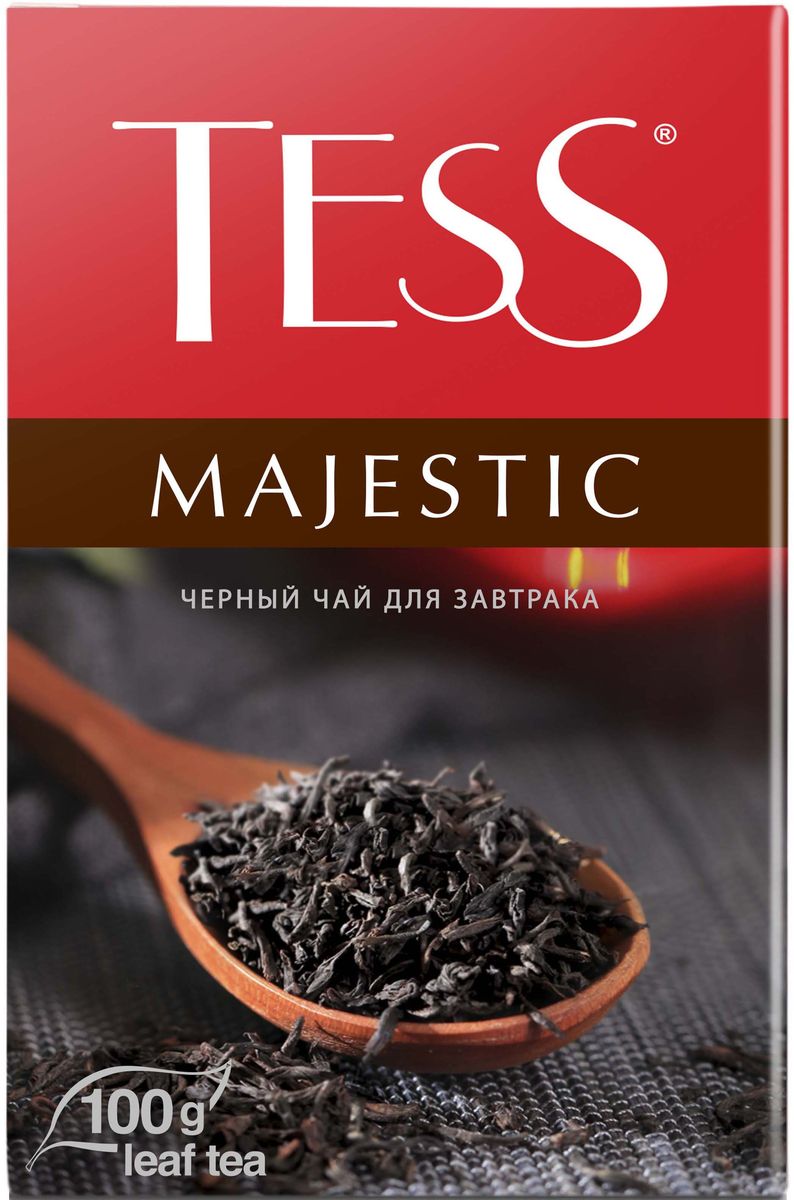 Tess Majestic черный листовой чай, 100 г101246 Tess Majestic черный листовой чай, 100 г101246Виртуозный купаж изысканных сортов черного чая из Цейлона, Индии и Кении. Благородный цейлонский чай, выращенный в мягком климате предгорных плантаций, наполняет гамму глубокими пряными оттенками, а уникальный северо-индийский чай Дарджилинг вносит в букет характерные мускатные штрихи и чудесный аромат с цветочными нотами.