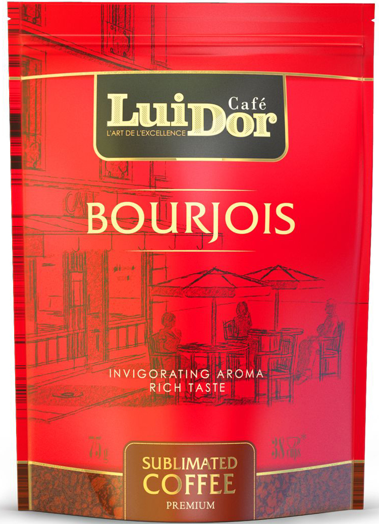 Luidor Bourgois кофе растворимый сублимированный, 75 г0120710 Luidor Bourgois кофе растворимый сублимированный, 75 г0120710Кофе LUIDOR Bourjois обладает сбалансированным купажом бразильской арабики Santos и мексиканской робусты.