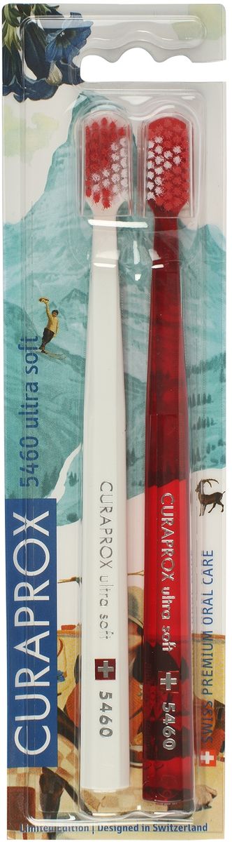 Curaprox Зубная щетка Ultrasoft Duo Swiss, мягкая, цвет: белый, красный, 2 штMP59.4D Curaprox Зубная щетка Ultrasoft Duo Swiss, мягкая, цвет: белый, красный, 2 штMP59.4DЗубные щетки Curaprox Ultrasoft Duo Swiss с запатентованной щетиной CUREN® — это мягкая революция в профилактике кариеса и заболеваний пародонта!Эти щетки выделяются среди всех зубных щёток огромным количеством положительных отзывов среди пациентов и стоматологов и лучшим удалением налёта при любой технике чистки зубов. Это стало возможно благодаря ультрамягким волокнам CUREN® и компактной головке щётки с прямой восьмигранной ручкой. Щетина CUREN® изготовлена из полиэстра, в отличие от обычных зубных щеток, щетина которых сделана полностью из нейлона. Водопоглащаемость полиэстра в шесть раз ниже, поэтому даже во влажном состоянии щетинки CUREN® сохраняют первоначальную упругость и пластичность. Жесткие толстые щетинки обычных зубных щёток не позволяют удалить зубной налёт из десневой бороздки, не прилагая чрезмерного давления. В результате либо в десневой бороздке остаётся зубной налёт, либо повреждается десна. С зубными щётками Curaprox Ultrasoft требуется лишь минимальное давление для удаления зубного налёта из десневой бороздки без повреждения десны. Curaprox Ultrasoft - ультрамягкая зубная щетка с огромным количеством щетинок. Достаточно легких круговых движений по линии десны, чтобы удалить налет без повреждений. 5460 активных щетинок CUREN® выполнены из сверхтонкого полиэфирного волокна толщиной 0,10 мм, что обеспечивает уменьшение зубного налёта на 30-40%. Компактная головка щетки позволяет очистить всю поверхность зубов и легко проникнуть в труднодоступные места. В комплекте с защитным колпачком.Товар сертифицирован.