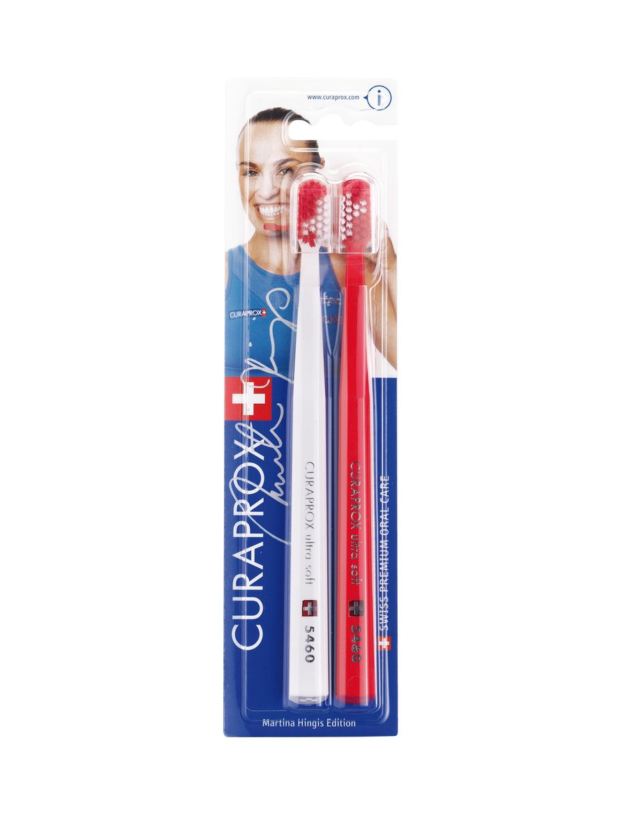 Curaprox CS 5460 Duo Martina Hingis Edition Набор зубных щеток ultrasoft, d 0,10 мм (2 шт.)0.2390 Curaprox CS 5460 Duo Martina Hingis Edition Набор зубных щеток ultrasoft, d 0,10 мм (2 шт.)0.2390Щетки предназначены для ежедневного очищения зубов. Каждая щетка содержит 5460 мягких активных щетинок (диаметр 0,10мм) и обеспечивает качественное и нетравматичное удаление зубного налета.