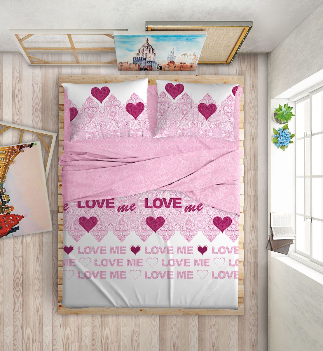 Комплект белья Love Me, 2-спальный, наволочки 50х70, 70х70, цвет: белый, розовый391602 Комплект белья Love Me, 2-спальный, наволочки 50х70, 70х70, цвет: белый, розовый391602Международный бренд для молодых, современных, стильных. Love Me - бренд качественного постельного белья, для молодых людей, создающий ощущение комфорта, защищенности и уюта. При этом - модный, современный, стильный.