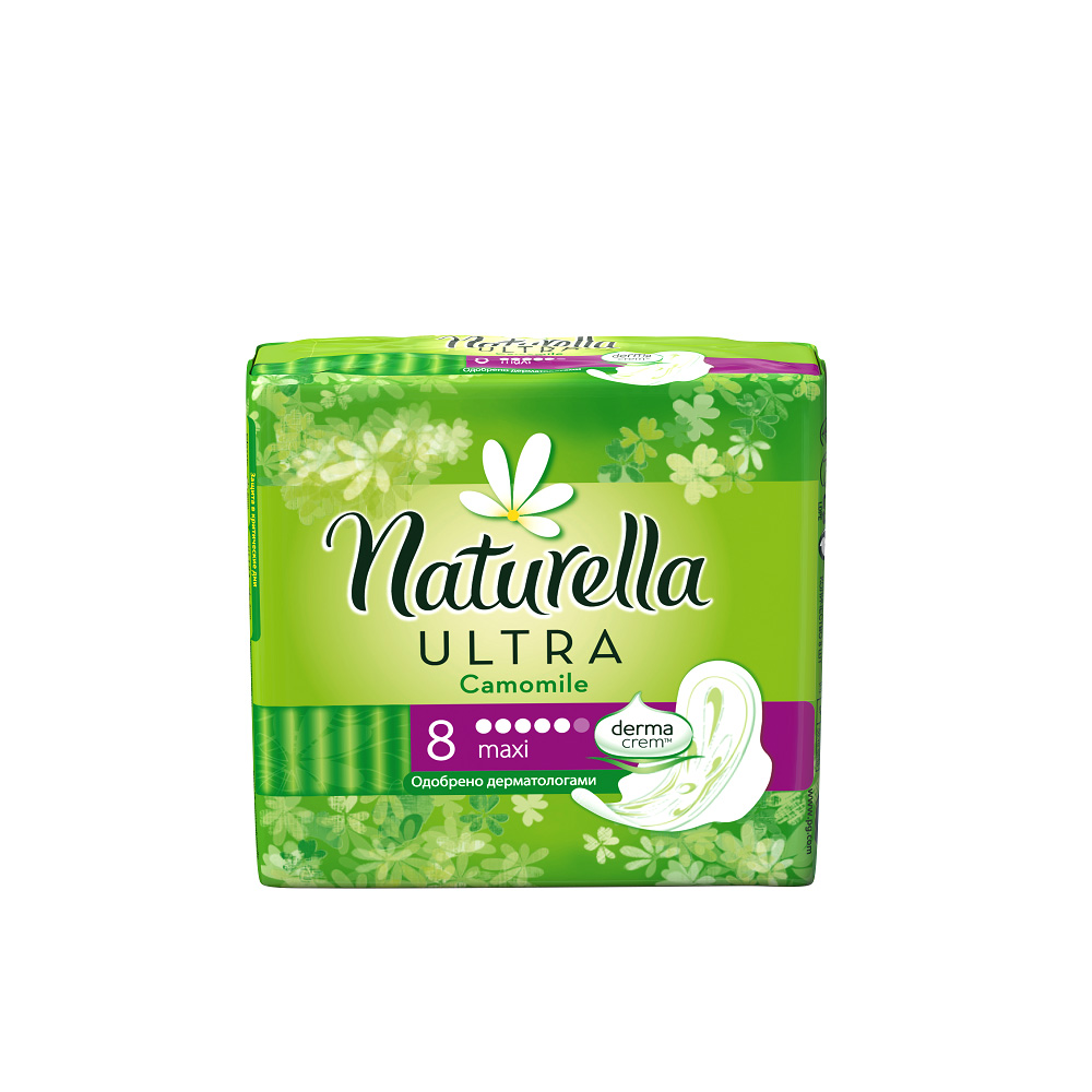 Naturella Ultra Женские гигиенические прокладки Camomile Maxi Single 8штMP59.3D Naturella Ultra Женские гигиенические прокладки Camomile Maxi Single 8штMP59.3DГигиенические прокладки Naturella Ultra Maxi c крылышками дарят мягкость и защищают кожу интимной зоны в критические дни. Это единственные прокладки для женщин с dermacrem, сухим лосьоном, клинически проверенные свойства которого помогают защитить кожу от раздражения.Прокладки Naturella Ultra Maxi, толщиной 2 мм, имеют особую особую систему впитывания и желобки в форме цветка с эксклюзивной впитывающей системой. Спеициальные гелевые шарики помогают распределять и удерживать жидкость внутри, обеспечивая сухость и комфорт. Аромат, вдохновленный ромашкой, позволяет сохранить свежесть в критические дни.Одобренные дерматологическим институтом proDERM прокладки Naturella Classic Normal Camomile обеспечивают заботу о женской гигиене, которой можно доверять, в критические дни.Гигиенические прокладки Naturella Ultra Maxi, толщиной 2 мм созданы, чтобы защищать и сохранять свободу движений, одновременно заботясь о самой чувствительной коже инитмной зоны в дневное время при обильных выделенияхСодержат dermocrem, для дополнительного комфорта и ухода за кожейСупермягкий верхний слой обеспечивает дополнительный комфорт в интимной зонеПрокладки имеют индивидуальную упаковку,чтобы защита и забота всегда были с собойС легким ароматом, вдохновленным ромашкой, для устранения неприятного запаха в критические дни
