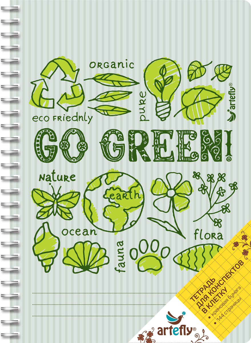 Artefly Тетрадь Go Green 72 листа в клетку72523WD Artefly Тетрадь Go Green 72 листа в клетку72523WDТетрадь в клетку для ведения записей. Красивая и яркая обложка раскрасит твои студенческие будни, такую тетрадь удобно использовать для конспектов. Приятная бумага кремового цвета не оставит тебя равнодушным.