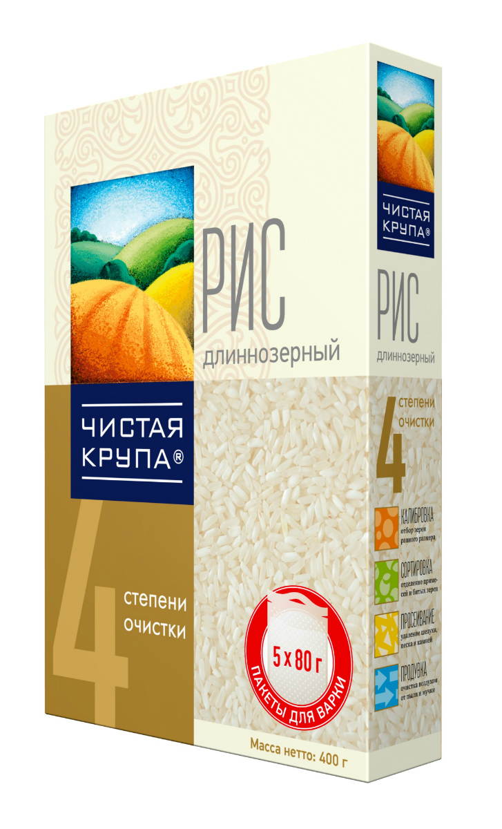 Чистая Крупа рис длиннозерный в пакетиках для варки, 5 шт по 80 г0120710 Чистая Крупа рис длиннозерный в пакетиках для варки, 5 шт по 80 г0120710Рис – основа здорового питания! Польза риса обусловлена его составом, основную часть которого составляют сложные углеводы (до 80%), примерно 8% в составе риса занимают белковые соединения (восемь важнейших для человеческого организма аминокислот). Рис также является источником витаминов группы В (В1, В2, В3, В6), которые незаменимы для нервной системы человека. Рис идеально сочетается с рыбой, мясом, фруктами и овощами. Рецепты блюд из просты, блюда легко готовятся и приносят массу пользы здоровью!