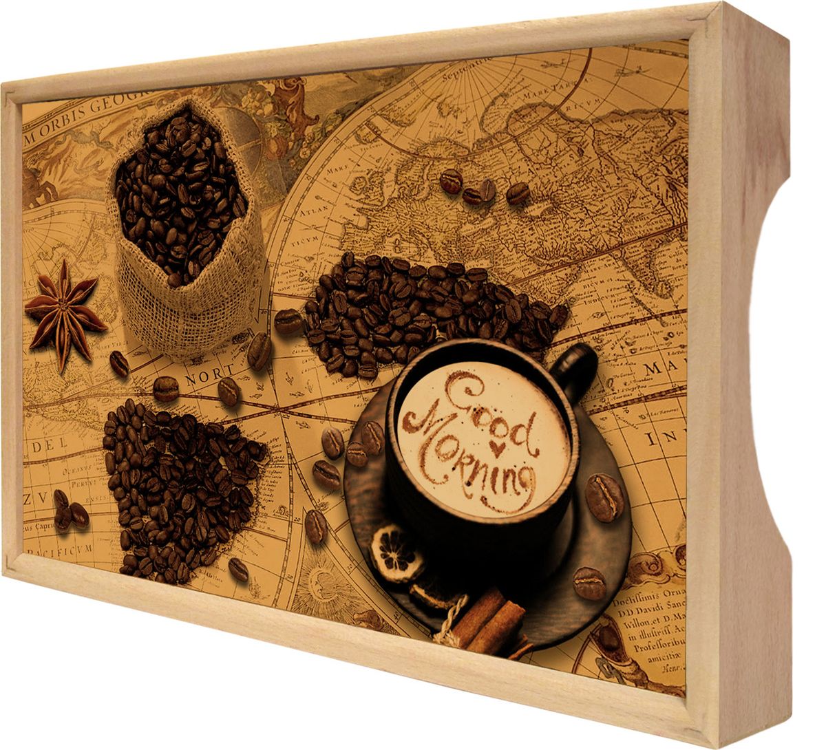Поднос GiftnHome Доброе утро, 25 х 37,5 см115510 Поднос GiftnHome Доброе утро, 25 х 37,5 см115510Поднос GiftnHome Доброе утро изготовлен из бука - благородной породы древесины. Это крепкий, экологичный и надежный материал, который идеально подходит для производства подносов. Изделие прекрасно перенесет длительную эксплуатацию и надолго сохранит свой шарм древесной структуры и природные качества. Поднос - это великолепное решение для подарка и истинный комплимент вашим любимым и близким людям. С ним вы с легкостью сможете подать кофе, завтрак в постель или вынести на веранду гостям закуски и фрукты. Помимо функциональной пользы, данное изделие изысканно дополнит интерьер помещения и внесет уют в домашнее пространство. Нанесенные на поднос дизайнерские принты от Креативной Студии АнтониоК делают изделие уникальным.
