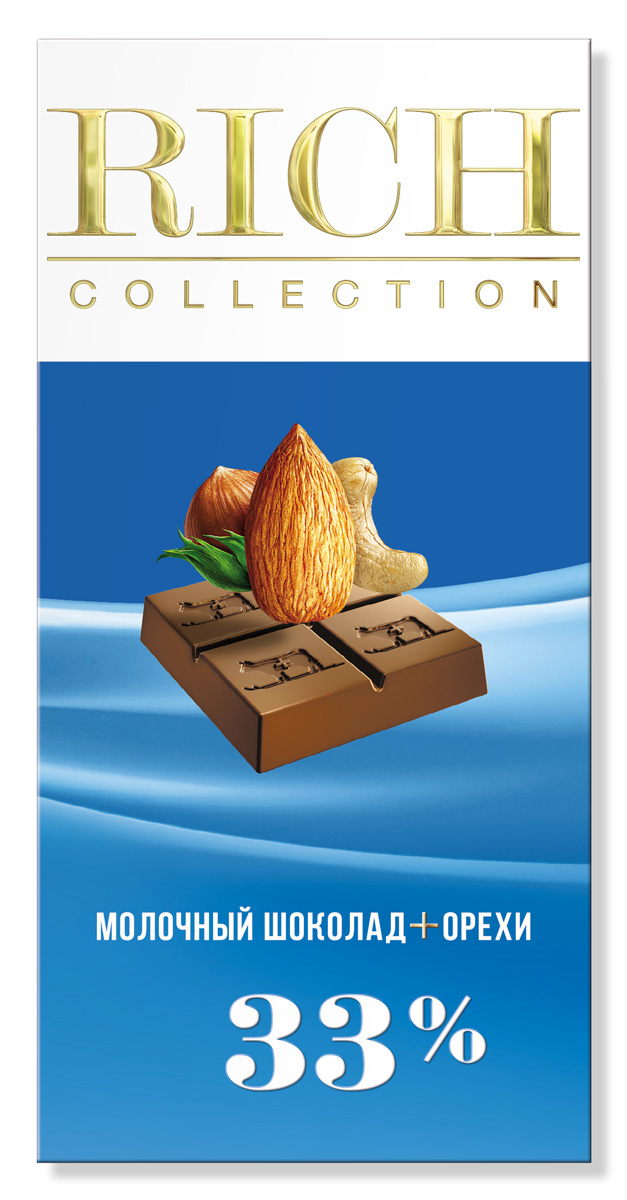 Rich Шоколад молочный с орехами, 70 г0120710 Rich Шоколад молочный с орехами, 70 г0120710Шоколад Rich Collection Молочный с орехами приготовлен на основе альпийского молока и смеси лесных орехов.