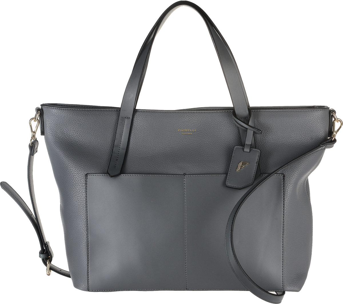 Сумка женская Fiorelli, цвет: серый. 8588 FHRivaCase 8460 black Сумка женская Fiorelli, цвет: серый. 8588 FHRivaCase 8460 blackВместительная сумка Fiorelli выполнена из матовой экокожи с фактурным тиснением. Сумка имеет одно основное отделение, закрывающееся на застежку-молнию.Внутри расположено пять накладных карманов из экокожи, а также есть два кармана на застежке-молнии. Фронтальная сторона сумки дополнена двумя накладными карманами.Изделие оснащено двумя удобными ручками и дополнительным наплечным ремнем, который крепится к сумке с помощью прочных карабинов и регулируется по длине. Дно сумки дополнено четырьмя металлическими ножками. Модель декорирована съемным брелоком из экокожи с логотипом фирмы.Дизайн продукции Fiorelli разрабатывается в Лондоне молодой, амбициозной командой, идущей в ногу со временем и предлагающей модели, которые предназначены для любых случаев, как для выхода в свет, так и для рабочих будней, торжественных приемов или коктейльных вечеринок.