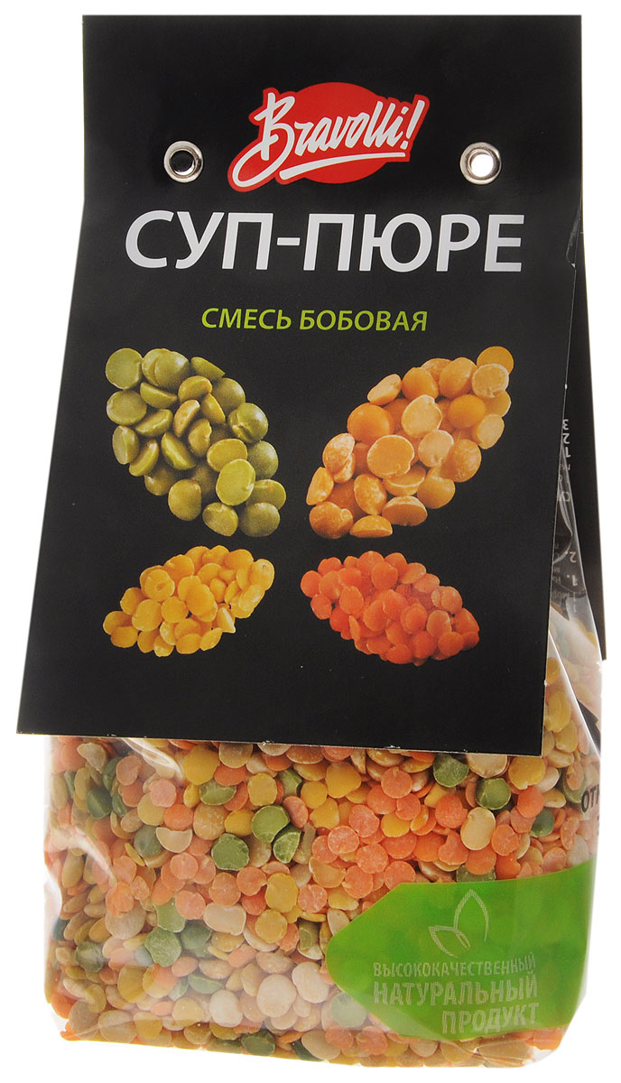 Bravolli Смесь бобовая суп-пюре, 350 г0120710 Bravolli Смесь бобовая суп-пюре, 350 г0120710Бобовая смесь от Bravolli - это отличная основа для приготовления густых и сытных супов-пюре, в которые не нужно добавлять бульон или мясо. Такой суп будет сам по себе сытным и питательным.
