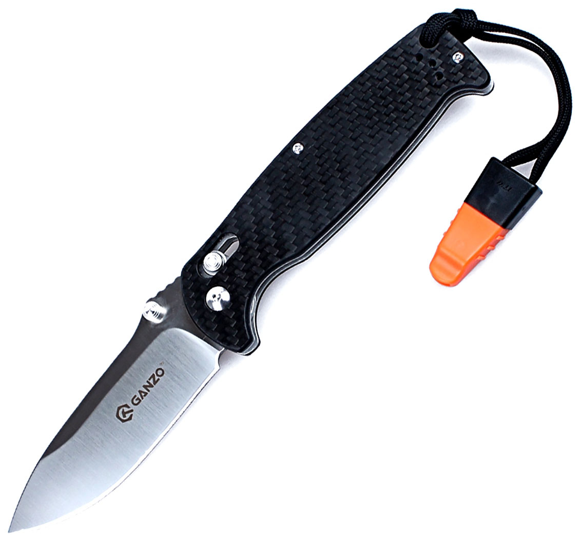 Нож туристический Ganzo, длина лезвия 8,9 см. G7411-CF-WSG7411-CF-WS Нож туристический Ganzo, длина лезвия 8,9 см. G7411-CF-WSG7411-CF-WSСкладной нож Ganzo обладает нержавеющим лезвием и рукояткой из композитного углеродного пластика. Этот нож гладко заточен, оснащен надежным штифтовым замком и подойдет для любого вида отдыха на природе, а также — для использования в подсобных рабочих целях.Модель получила все практичные характеристики, которые делают ее хорошим туристическим ножом. В первую очередь, этот клинок не ржавеет. Он сделан из стали высокого качества 440С. Эта нержавейка отличается высокой твердостью, что позволяет получить прочную режущую кромку, которая долго остается острой при использовании ножа. Учитывая, что лезвие в данной модели гладкое, его достаточно просто будет подточить даже в походных условиях при помощи обыкновенной карманной точилки. Длина лезвия у ножа - 89 мм, а его форма — drop-point.Для рукоятки инженеры выбрали карбоновый вид пластика с композитной структурой из переплетенных углеродных нитей и полимерных смол. Этот материал легкий и не восприимчивый к коррозии. В то же время, по прочности он сравним со сталью. На рукоятке имеется клипса из стали, чтобы нож можно было закрепить на ремне. Кроме того, в отверстие на конце рукоятки продет ремешок со свистком, который можно использовать для подачи сигналов в любых экстремальных условиях.И еще одна важная деталь ножа - это замок. В данной модели использован Axis, хорошо известный своей надежностью и безопасностью. Хотя открыть его просто даже одной рукою, самостоятельное срабатывание такого механизма полностью исключено.Длина лезвия: 8,9 см.Вес ножа: 147 г.Общая длина ножа: 20,5 см.