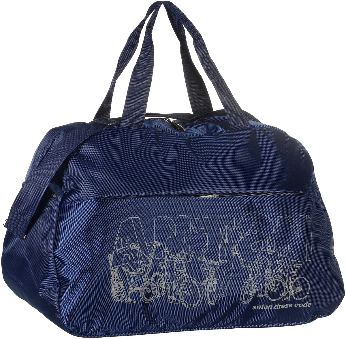 Сумка дорожная Аntan Bike, цвет: темно-синий. 2-16935V*09003 Сумка дорожная Аntan Bike, цвет: темно-синий. 2-16935V*09003Вместительная дорожная сумка Аntan Bike выполнена из полиэстера и оформлена на лицевой стороне фирменным принтом. Изделие имеет одно отделение, которое закрывается на застежку-молнию. Снаружи, на передней стенке расположен накладной карман на застежке-молнии. Сумка оснащена двумя удобными ручками. В комплект входит съемный регулируемый плечевой ремень. Изделие имеет жесткое основание.