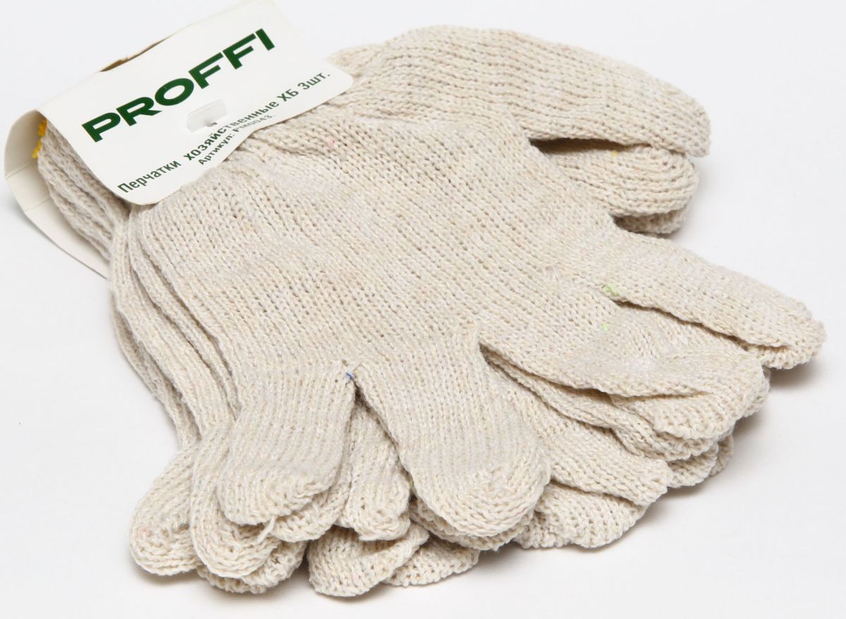 Перчатки хозяйстенные Proffi, 3 пары80621 Перчатки хозяйстенные Proffi, 3 пары80621Перчатки х/б Стандарт. Количество нитей: 3. Класс вязки: 7-й. Вес: 33-35 грамм.