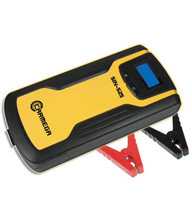 Carmega SIN-525 пускозарядное устройствоCARMEGA SIN525 Carmega SIN-525 пускозарядное устройствоCARMEGA SIN525Пускозарядное устройство Carmega SIN-525 позволяет реализовать запуск автомобилей с бензиновыми и дизельными двигателями с напряжением бортовой сети 12 В.На встроенном ЖК-дисплее отображается информация об уровне заряда встроенного аккумулятора и возможности запуска двигателя, индикация включенного встроенного фонаря и подключенного портативного устройства.Пускозарядное устройство можно использовать в качестве автономного источника питания для работы дополнительных автомобильных устройств с напряжением питания 5 B и 12 В, таких как автомобильный компрессор, инвертер, регистратор или GPS-навигатор.Номинальный пусковой ток: 200 А Пиковый пусковой ток: 400 А Емкость: 44,4 Вт*ч Выход USB для подключения портативных устройств 5 В/2,1 А Выход для подключения устройств с напряжением питания 12 В/8 АВход для заряда встроенных аккумуляторов 12 В-15 В/1 А Защита от короткого замыкания Защита от неправильного подключения Защита от обратного тока Защита от перегрузки Температура работы: от +10 °С до + 30 °С Допустимая кратковременная температура применения: от -20 °С до + 60 °С