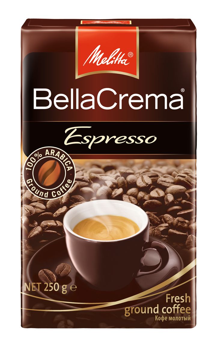 Melitta BellaCrema Espresso кофе молотый, 250 г465452 Melitta BellaCrema Espresso кофе молотый, 250 г465452100% Арабика Крепкий кофе для Эспрессо Кофейная композиция с легкими перечными нотками Мягкая упаковка с клапаном Предназначен для приготовления кофе в кофеварках и кофемашинах.