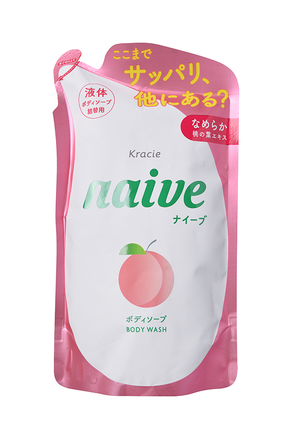 Kracie 16961kr Naive Мыло жидкое для тела с экстрактом листьев персикового дерева (сменная упаковка), 380 млMP59.3D Kracie 16961kr Naive Мыло жидкое для тела с экстрактом листьев персикового дерева (сменная упаковка), 380 млMP59.3DЖидкое мыло предназначено для ежедневного ухода за кожей,подходит для использования всеми членами семьи, даже для детскойкожи. Благодаря сочетанию компонентов на основе аминокис- лот икомпонентов растительного происхождения обильная пена мягко очищает иосвежает (лауроил метил аланин натрия, орех мыльного дерева), увлажняет(растительный глицерин) и питает (масла оливы и жожоба) кожу. Экстрактлистьев персикового дерева увлажняет, смягчает и делает кожу гладкой.Не содержатся красители, минеральные масла, силиконы, парабены, спирты.Сладковатый фруктово-цветочный аромат сохранится на коже после использования.