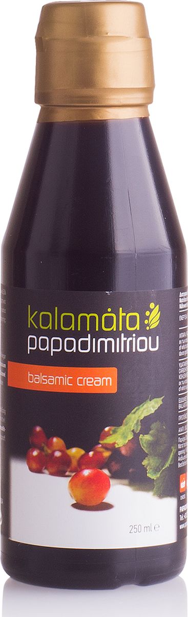 Papadimitriou бальзамический соус, 250 мл12.0012 Papadimitriou бальзамический соус, 250 мл12.0012Бальзамический соус Пападимитриу приготовлен по традиционному рецепту на основе классического бальзамического уксуса с гранатом.Отличается приятным фруктовым ароматом и кисло-сладким вкусом.Соус прекрасно сочетается с рыбой и морепродуктами, куриным мясом, отварными овощами, свежими грибами, авокадо и различными десертами. Используется для приготовления соусов, легких закусок, подливок и бульонов.
