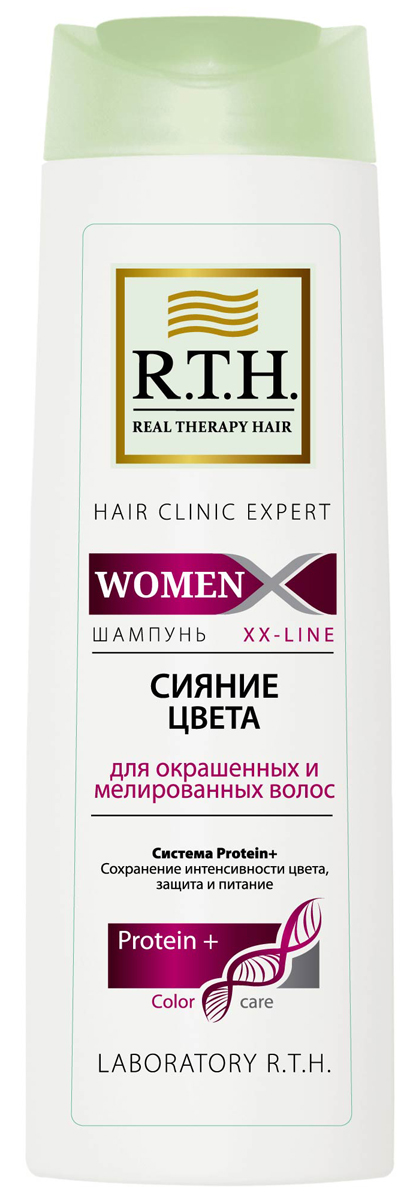 Шампунь R.T.H. Women Сияние цветаMP59.4D Шампунь R.T.H. Women Сияние цветаMP59.4DСистема c мягкими компонентами ухода в сочетании с гидролизованными протеинами и витаминами В5 и Е деликатно очищает окрашенные волосы, сохраняя интенсивность цвета, способствует восстановлению и увлажнению волос после агрессивного воздействия краски.