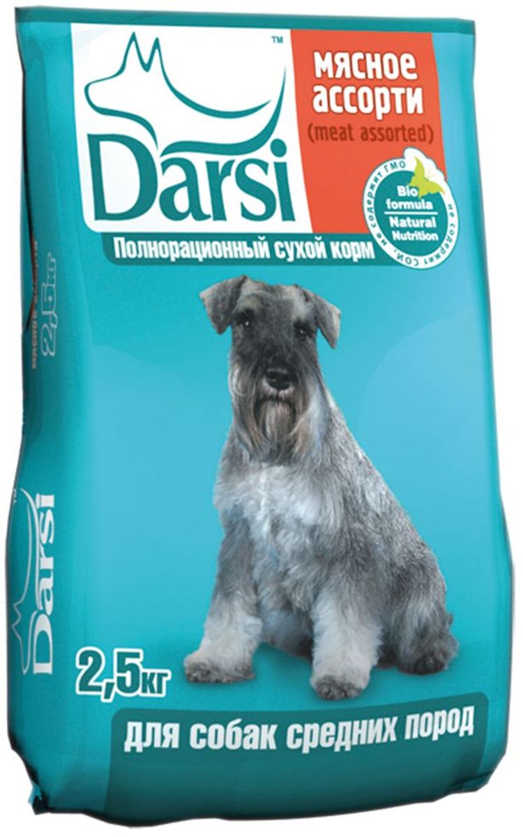 Корм сухой Darsi для собак средних пород, 2,5 кг. 06490120710 Корм сухой Darsi для собак средних пород, 2,5 кг. 06490120710Витамин Е повышает защитные функции организмаОмега-3 и Омега-6, органический цинк обеспечивают здоровую кожу и блестящую мягкую шерстьКальций и фосфор в сбалансированном виде обеспечивают крепкие костиМинеральные вещества, оптимальные форма и структура крокет благоприятствуют здоровому развитию зубов и профилактируют возникновение зубного камняКлетчатка и высокоусваиваемые питательные вещества способствуют правильной работе кишечникаСостав: злаки и продукты их переработки, мясо и субпродукты животного происхождения, масла и жиры, витамины и минеральные вещества. Пищевая ценность в 100 г продукта: сырой белок 18,0%, сырой жир 7,0 %, сырая зола 6,0%, сырая клетчатка 3,5%, влажность не более 10,0%, кальций 12,0 г/кг, фосфор 10,0 г/кг, Витамин А 4 200 МЕ/кг, Витамин D3 400 МЕ/кг, Витамин Е 40 мг/кг Содержание витаминов гарантировано до истечения срока годности. Энергетическая ценность на 100 г: 290 ккал