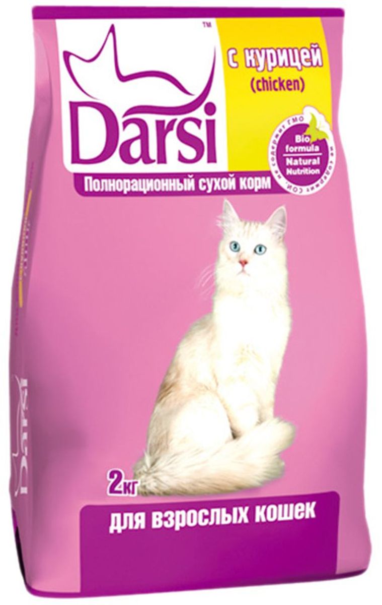 Корм сухой Darsi для кошек, с курицей, 2 кг. 01530153 Корм сухой Darsi для кошек, с курицей, 2 кг. 01530153Полнорационный сухой корм для кошек, с курицей. Состав: злаки и продукты их переработки, мясо и субпродукты животного происхождения (мин. 4% птицы), рыба и продукты из рыбы, масла и жиры, витамины и минеральные вещества. Пищевая ценность: протеин - 30,0%, жир - 10,0 %, зола - 9,0%, клетчатка - 3,0%, влажность не более 10,0%, кальций -19,0 г/кг, фосфор - 13,0 г/кг, медь - 10 мг/кг, витамин А - 24 000 МЕ/кг, витамин D3 - 2 000 МЕ/кг, витамин Е - 110 мг/кг. Энергетическая ценность на 100 г: 327 ккал