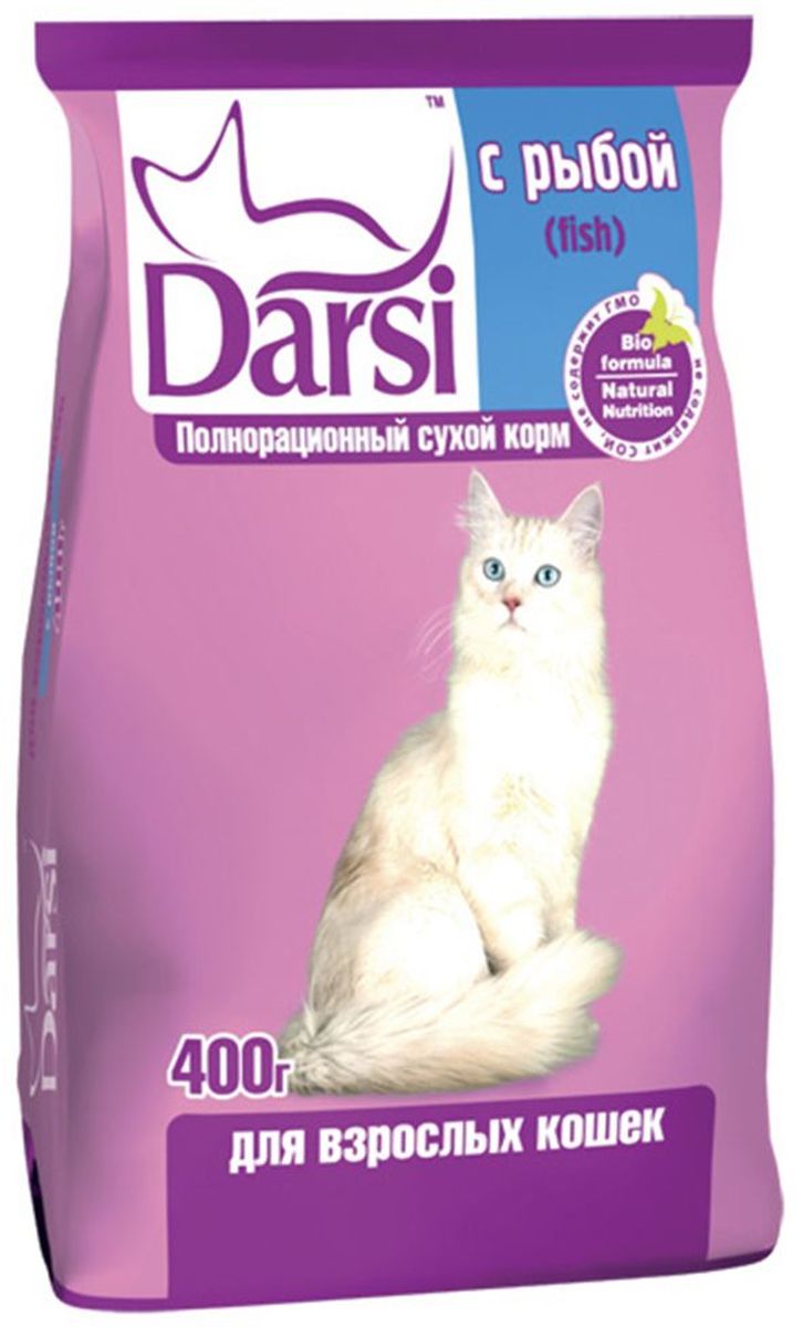Корм сухой Darsi для кошек, с рыбой, 400 г. 02380120710 Корм сухой Darsi для кошек, с рыбой, 400 г. 02380120710Полнорационный сухой корм Darsi для кошек, с рыбой. Состав: злаки и продукты их переработки, рыба и продукты из рыбы (мин. 4%), мясо и субпродукты животного происхождения, масла и жиры, витамины и минеральные вещества. Пищевая ценность: протеин - 30,0%, жир - 10,0 %, зола - 9,0%, клетчатка - 3,0%, влажность не более 10,0%, кальций - 19,0 г/кг, фосфор - 13,0 г/кг, медь - 10 мг/кг, витамин А - 24 000 МЕ/кг, витамин D3 - 2 000 МЕ/кг, витамин Е - 110 мг/кг. Энергетическая ценность на 100 г: 327 ккал