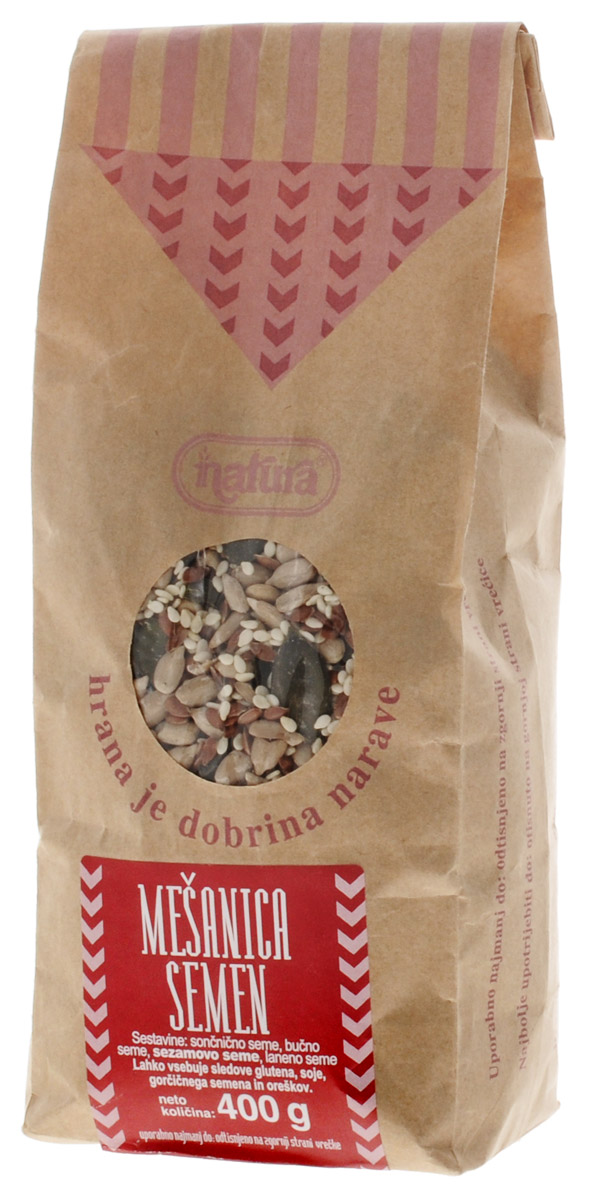 Zito Natura Смесь семян (тыква, кунжут белый, подсолнечник, лен), 400 г0120710 Zito Natura Смесь семян (тыква, кунжут белый, подсолнечник, лен), 400 г0120710Смесь Zito Natura состоит из 4 видов семян (семена подсолнечника, семена кунжута, семена белого льна, семена тыквы). Сочетание этих видов семян характеризуется высокой биологической ценностью. Смесь семян используется в качестве добавки в хлеба и кондитерских изделий. Она легко и быстро удовлетворит ежедневные потребности в минералах, витаминах и клетчатке.