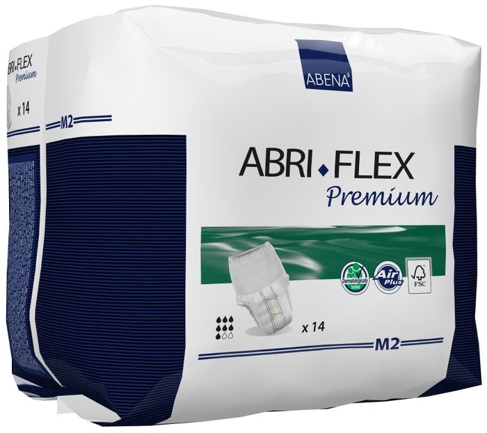 Abena Подгузники для взрослых Abri-Flex М2 дневные+ 14 шт 4108456052 Abena Подгузники для взрослых Abri-Flex М2 дневные+ 14 шт 4108456052Подгузники-трусики Abri-Flex M2 - продукты серии Abri-Flex могут использоваться в качестве нижнего белья, обеспечивая свободу движения. Abri-Flex удерживается на бедрах за счет увеличенного количества эластичных нитей по сравнению с другими аналогичными продуктами.Подгузники-шортики Abri-Flex Special обладает уникальной эластичностью, которая обеспечивает точную посадку в области ног и паха, и является идеальным решением для физически активных людей, а также для тех, кому не подходят традиционные трусики pull-up.Преимущества подгузников для взрослых Abri- Flex:- мягкий пояс надежно и деликатно удерживает подгузник на месте,- превращают жидкость в гель, запирая запах изнутри,- имеют цветной сегментированный индикатор намокания,- гарантируют сухость за счет инновационной технологии быстрого впитывания слоя 3D DualCore,- сделаны из гипоаллергенных экологически чистых материалов,- впитываемость: более 1900 млAbena постоянно инвестирует в новые технологии. В 2014 году мы установили оборудование, которое позволяет нам производить подгузник Abri-Flex нового поколения с запатентованной воздухопроницаемостью. Теперь дышащей является вся поверхность подгузника, а не только его рабочая зона.Новый Abri-Flex имеет слой 3D DualCore, который обеспечивает максимальную степень влагопоглощения именно там, где это необходимо. Также подгузник оснащен новой улучшенной системой TopDry, которая обеспечивает сухость, и благодаря которой подгузник идеально прилегает к телу.На данный момент Abena - единственный производитель, который использует данную уникальную технологию.