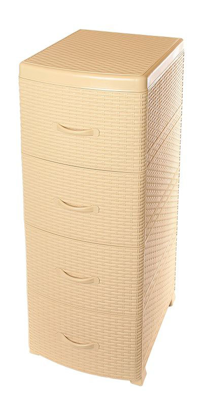 Комод Violet Ротанг, 4-х секционный, цвет: бежевый, 40 х 46 х 95 см300250_Россия, синий Комод Violet Ротанг, 4-х секционный, цвет: бежевый, 40 х 46 х 95 см300250_Россия, синийУниверсальный комод с 4 выдвижными ящиками выполнен из экологически чистого пластика. Идеально подходит для хранения игрушек и других хозяйственных предметов. Достаточно вместительный, но в то же время компактный. Можно сократить количество ярусов по желанию.Поставляется в разобранном виде. Максимальная нагрузка на 1 ящик комода равна 12 кг.