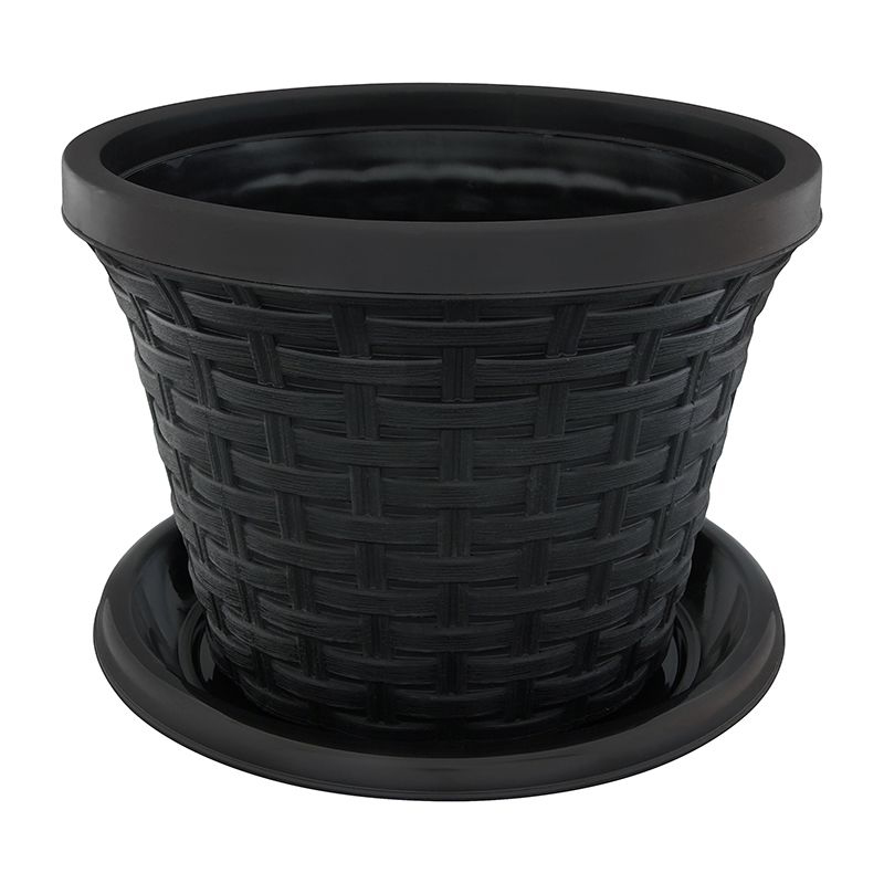 Кашпо Violet Ротанг, с поддоном, цвет: черный, 2,2 лNN-603-LS-W Кашпо Violet Ротанг, с поддоном, цвет: черный, 2,2 лNN-603-LS-WКлассическое кашпо, выполненное из пластика, прекрасно подойдет для выращивания трав и цветов. Имитирующее плетение из ротанга кашпо имеет поддон.Объём кашпо: 2,2 л.