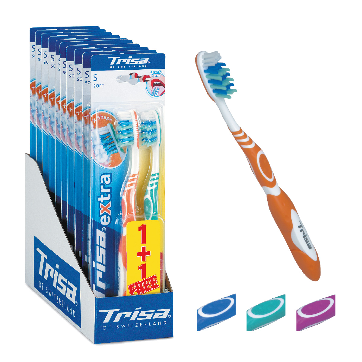 Trisa зубная щётка Экстра (2в1) мягкаяSatin Hair 7 BR730MN Trisa зубная щётка Экстра (2в1) мягкаяSatin Hair 7 BR730MNЗубная щетка Trisa Extra 2 for 1 - мягкая щетина - произведена в Швейцарии в соответствии с новейшими научными разработками. Профилактическая зубная щетка. Многоуровневая перекрестная щетина обеспечивает качественную чистку. На обратной стороне головки пластиковый скребок для языка. Удобный семейный вариант – в упаковке 2 щетки разного цвета по цене 1 щетки.